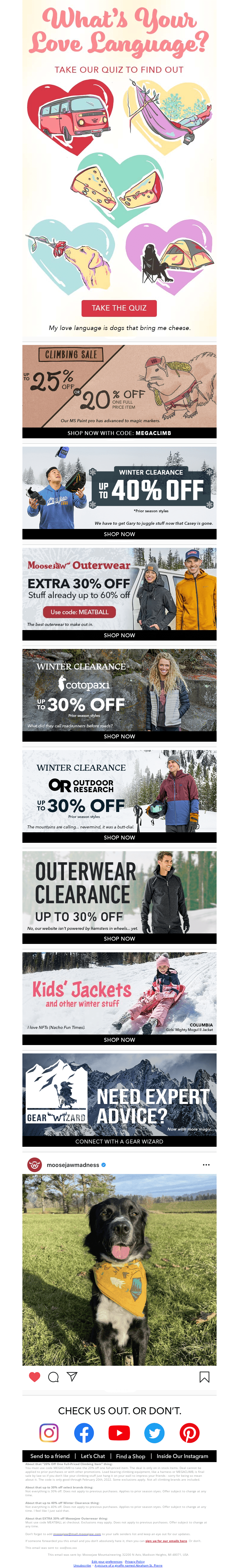 Long Valentines Day email with a quiz and product blocks