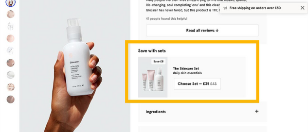 Skincare product page with Save with sets bundle offer
