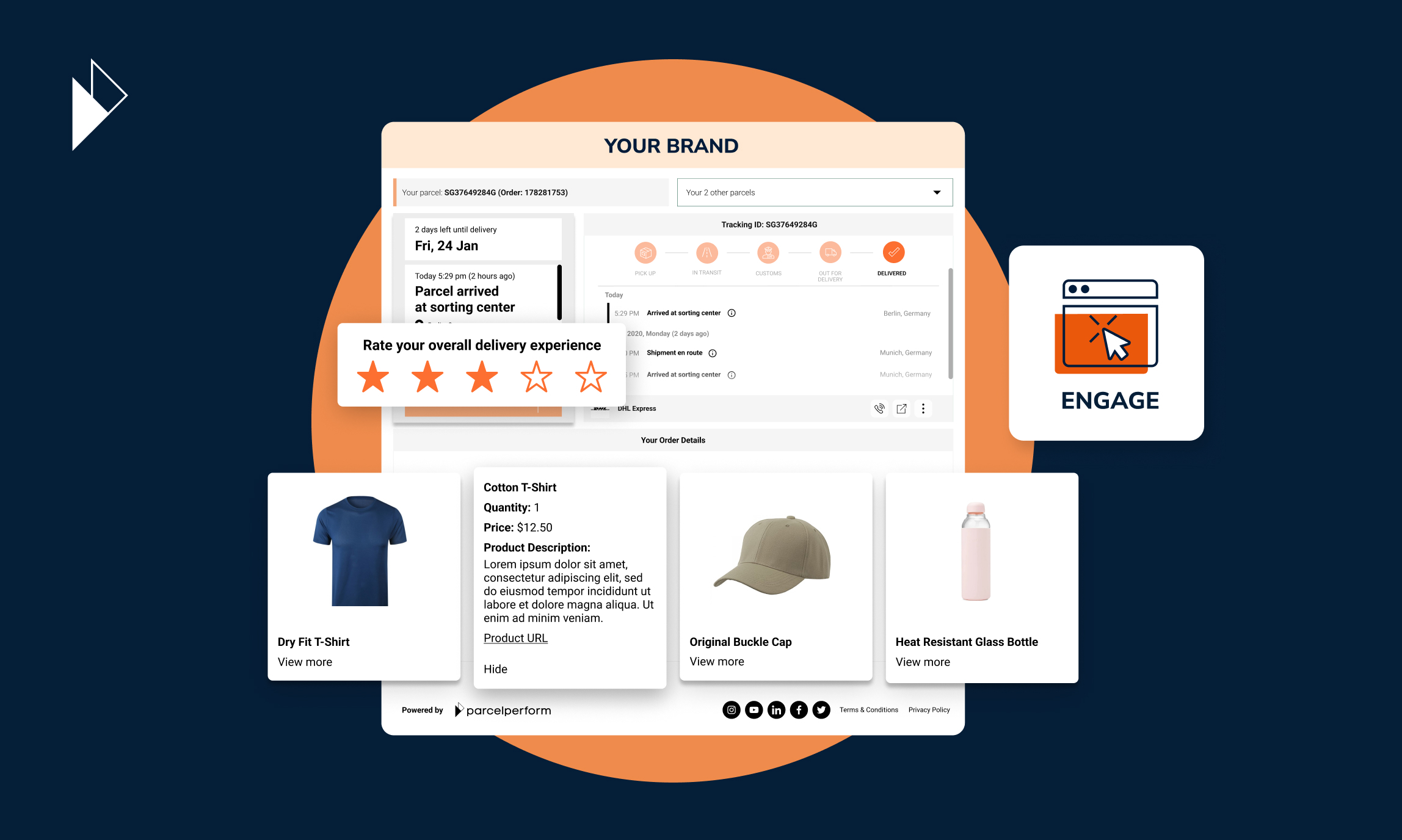 Order tracking page with product suggestions below