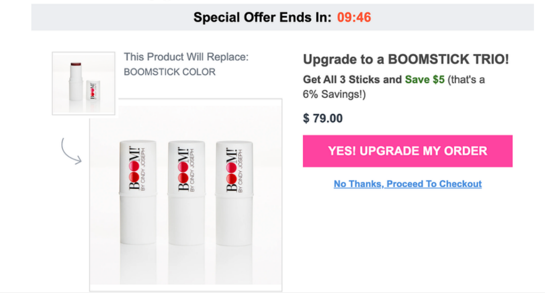 Boomstick upsell offer to upgrade to a three stick bundle and save $5
