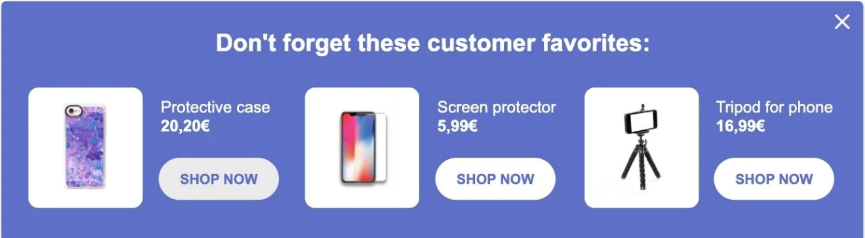 Pop-up suggesting phone case, screen protector and tripod