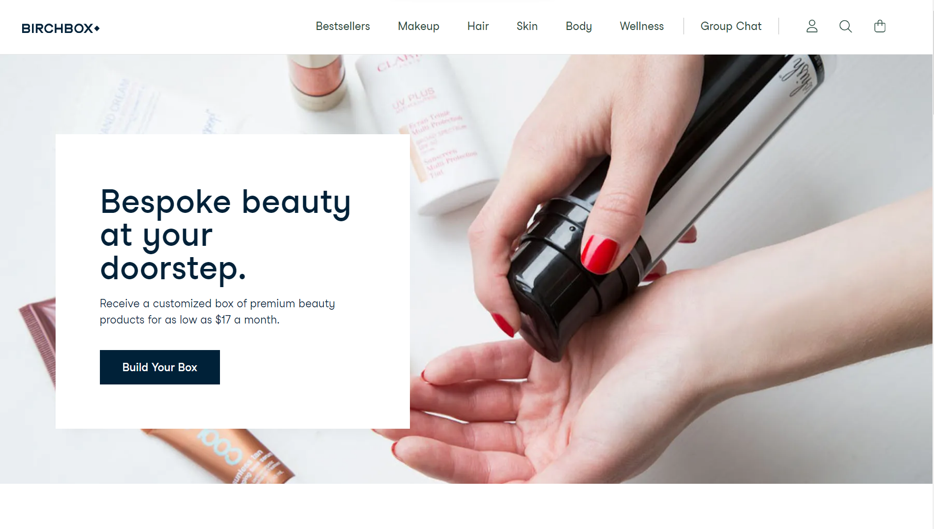 Birchbox homepage with the headline Bespoke beauty at your door