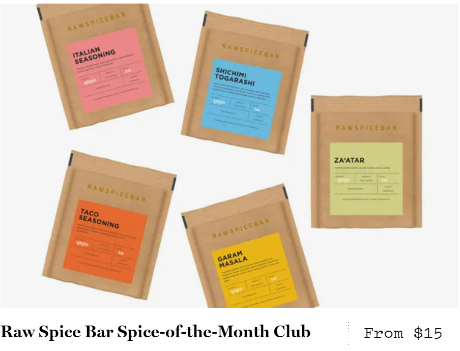 Raw Spice Bar Spice-of-the-Month Club packets in four flavors from $15