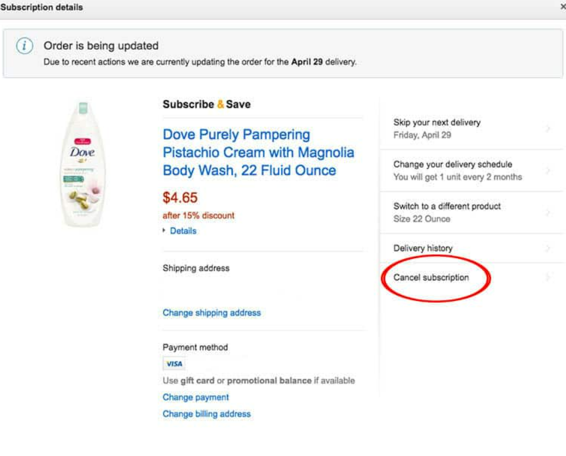 Amazon subscription settings to skip, change schedule or cancel