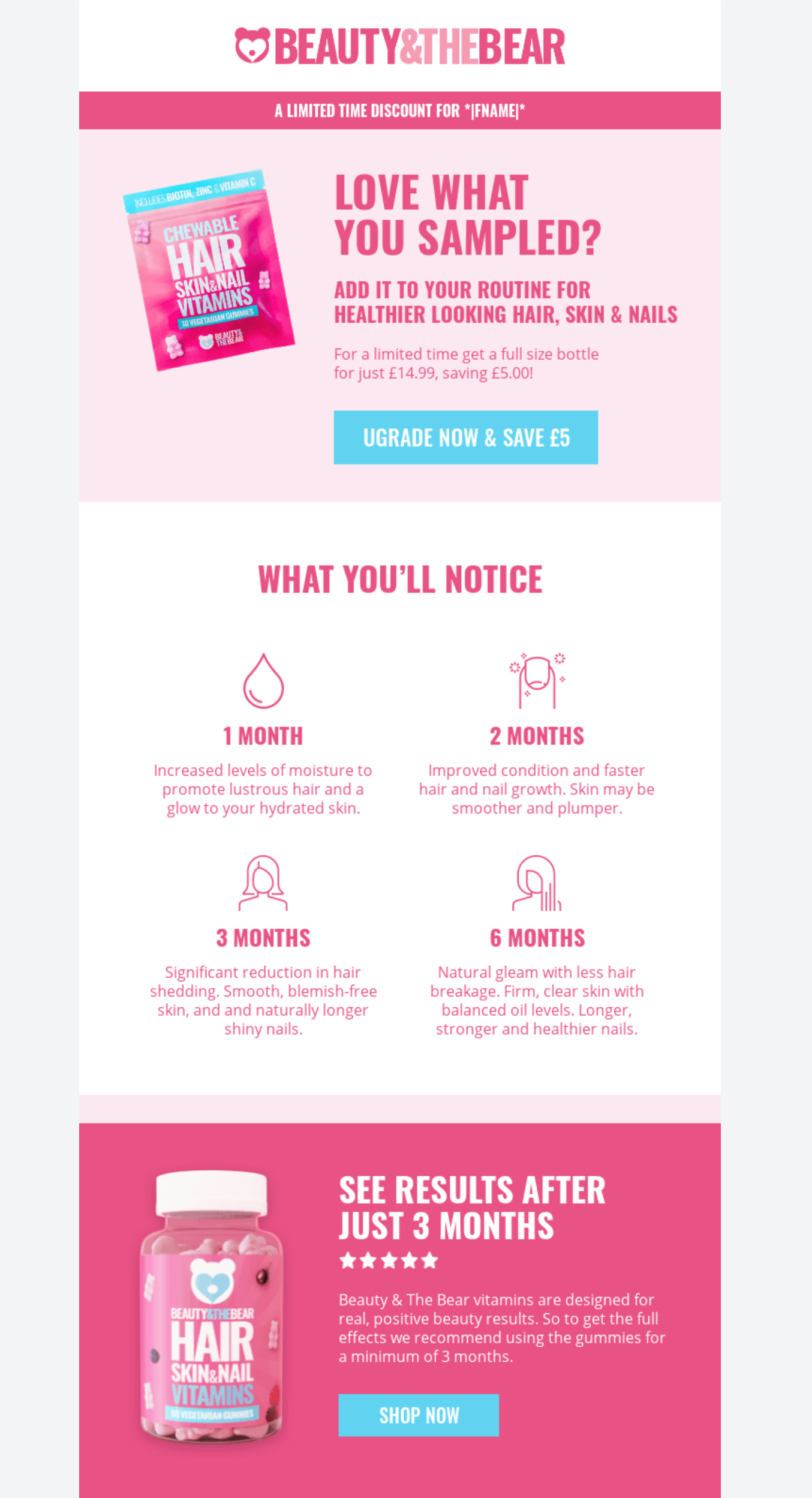 Beauty and the Bear replenishment email for hair vitamins