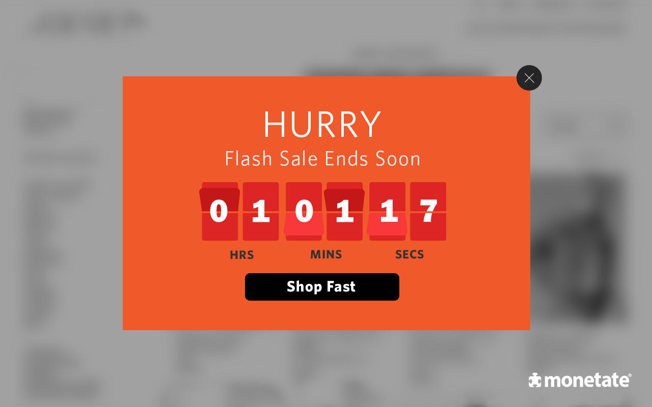 Flash sale pop up with a countdown timer