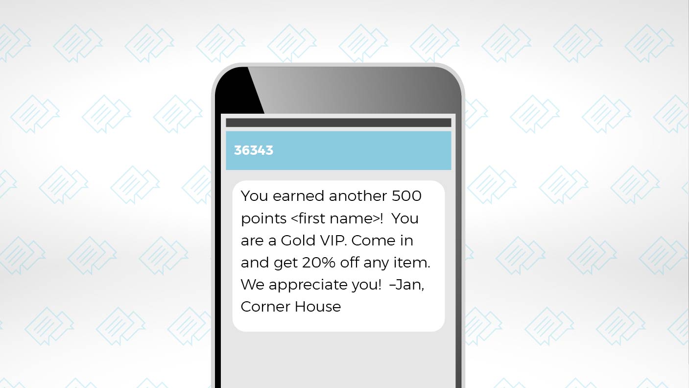 SMS telling a customer they earned 500 loyalty points
