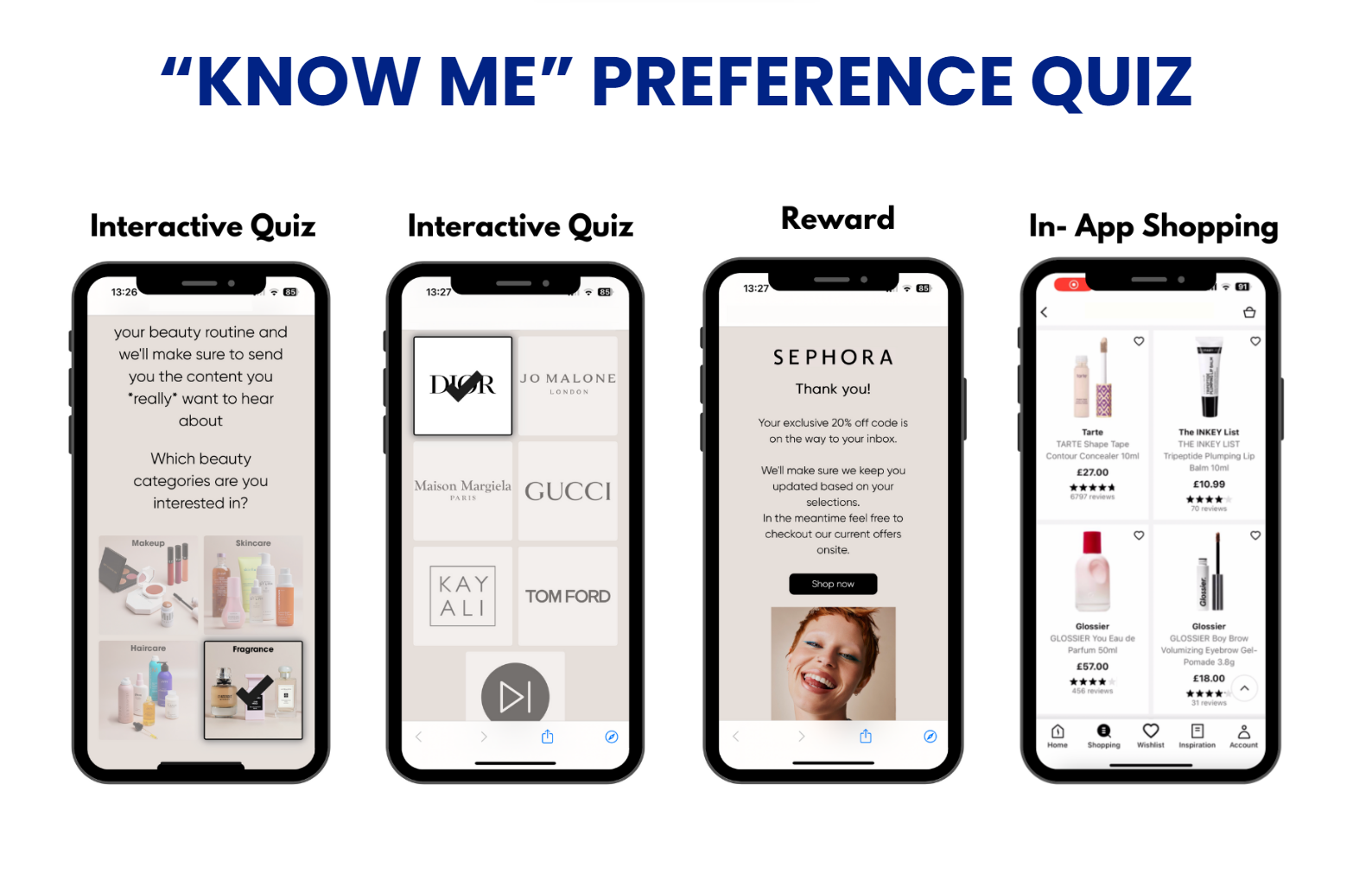 Sephora preference quiz flow on mobile from quiz to in-app shopping