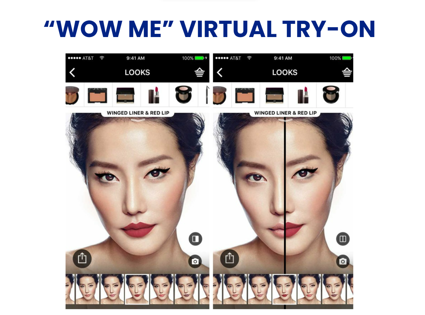 Sephora virtual try-on app showing lip and eye looks