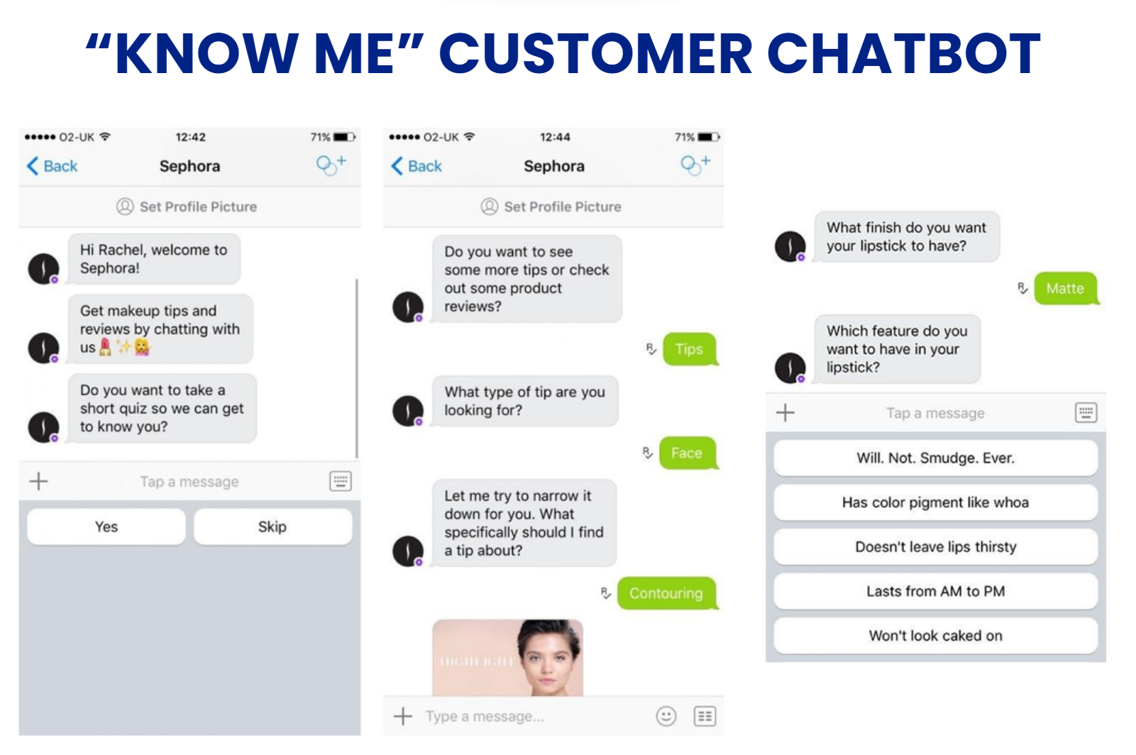 Sephora chatbot asking customers about makeup preferences