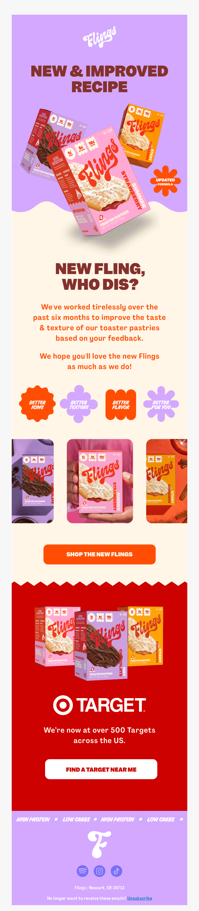 Target email showing a new and improved Flings recipe