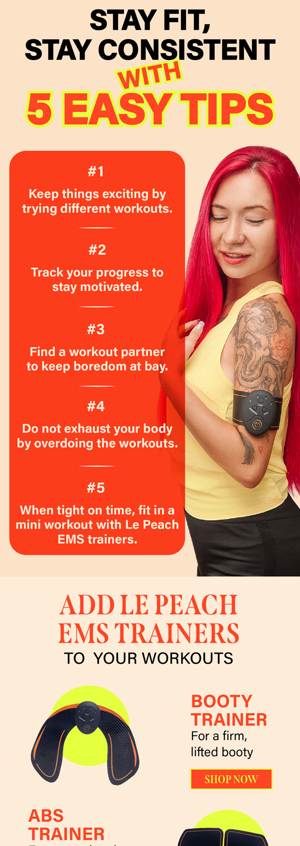 LePeach email with 5 workout tips and EMS trainers