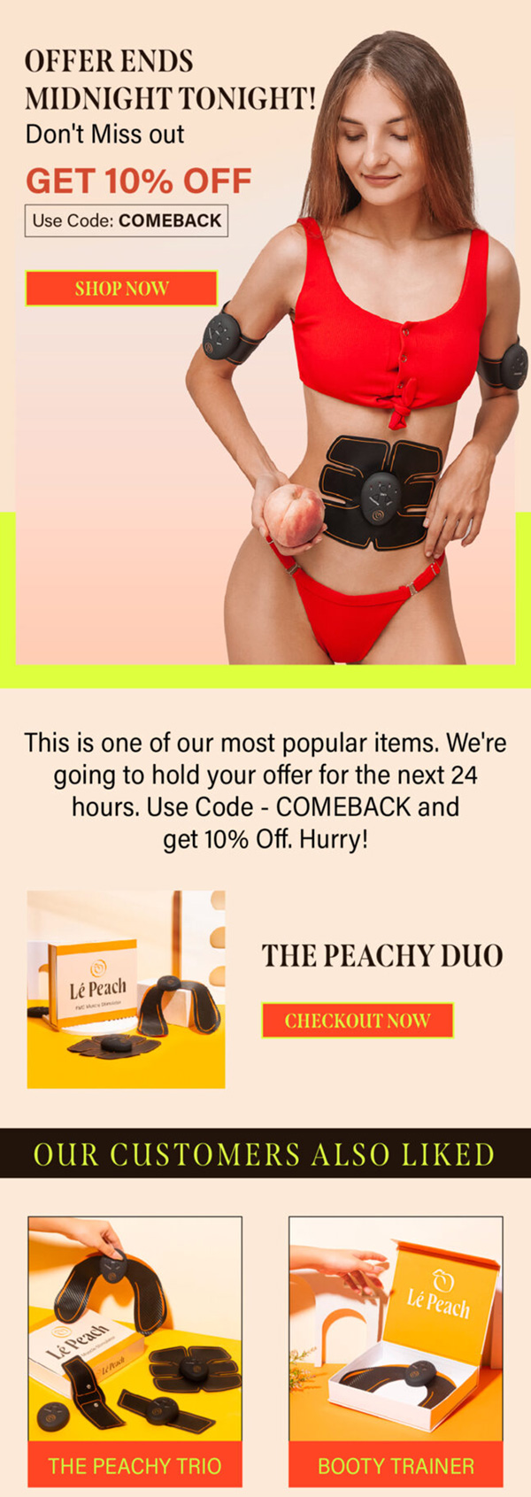 LePeach checkout reminder email with 10% off