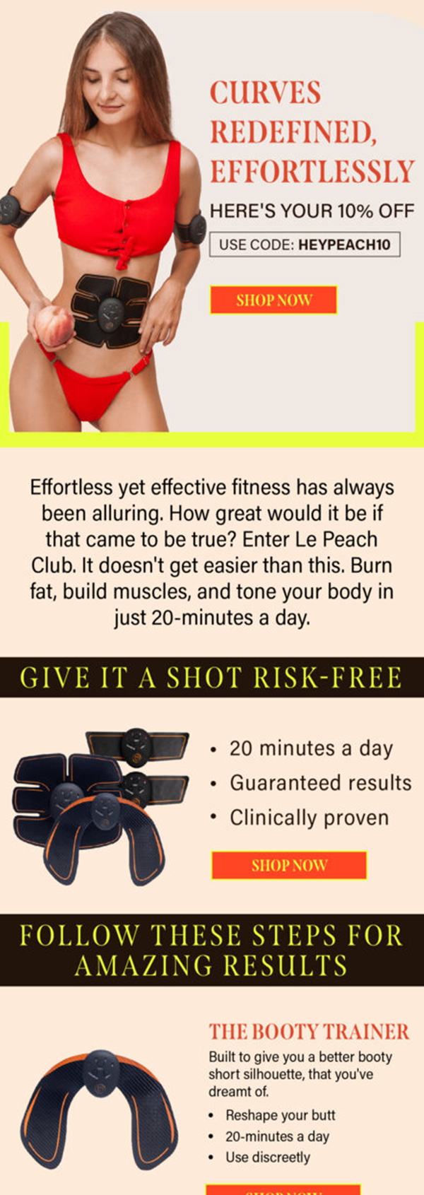 LePeach exit intent email with 10% off the Peachy Trio