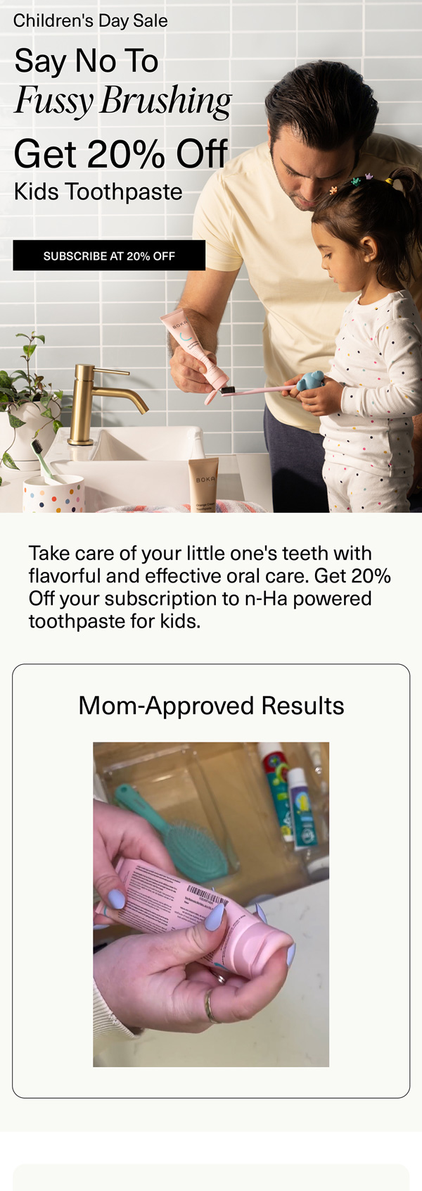 Boka Children's Day sale email with 20% off kids toothpaste