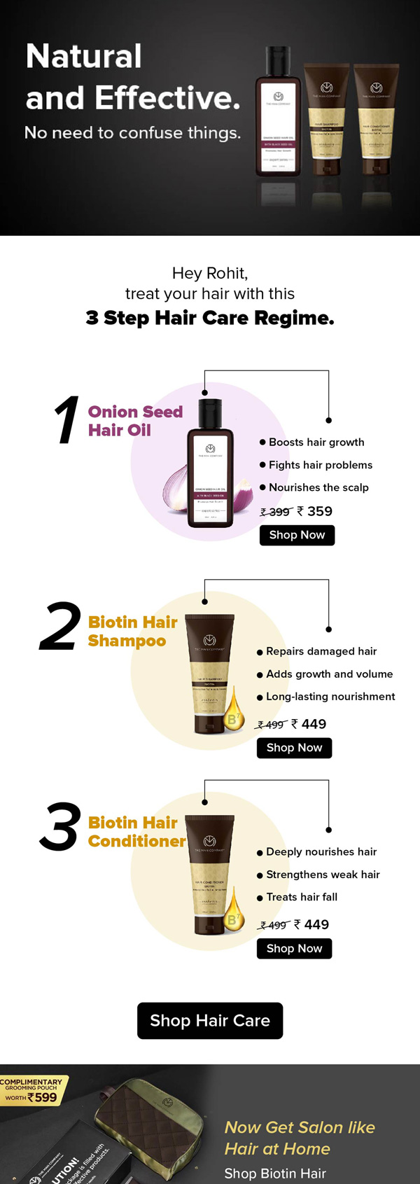 The Man Company 3-step hair care email