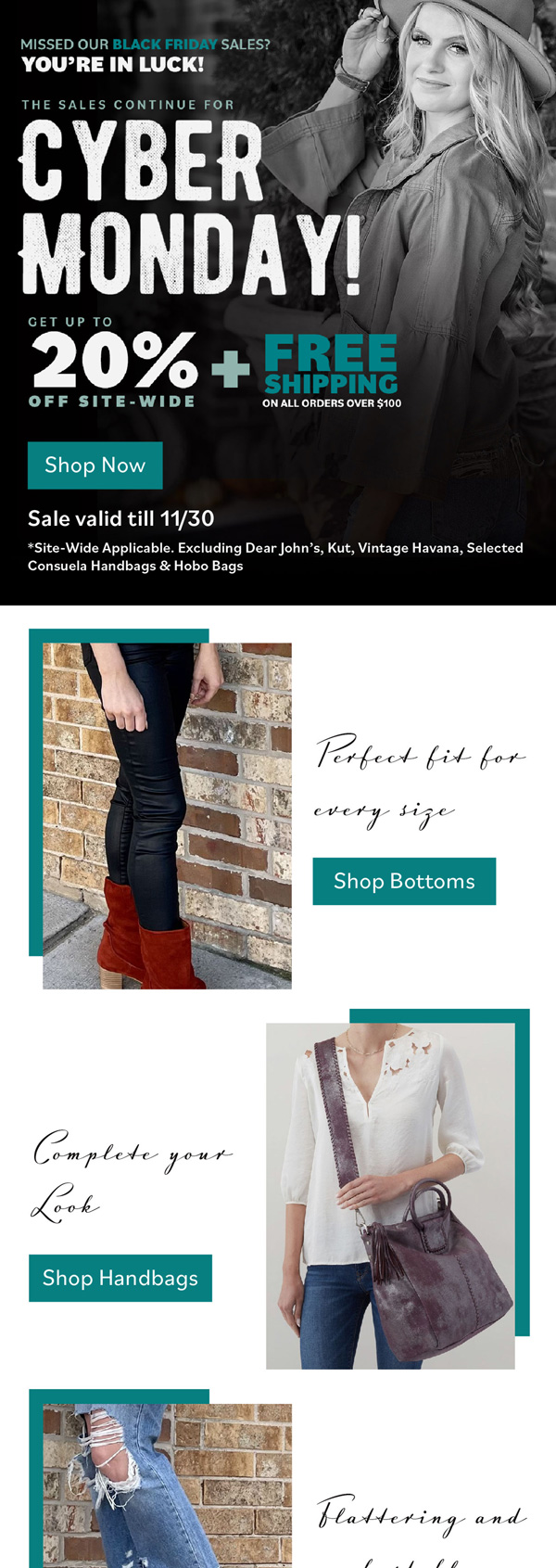 Grace and Grit Cyber Monday email with 20% off
