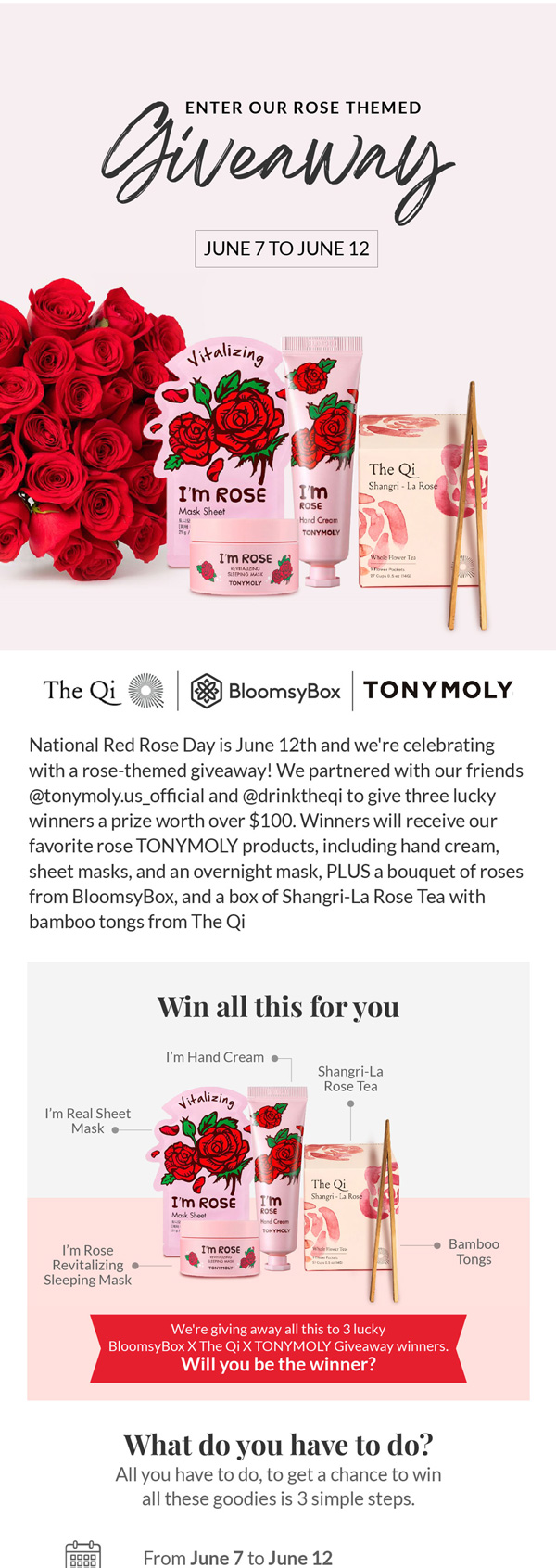 BloomsyBox rose giveaway email with TonyMoly