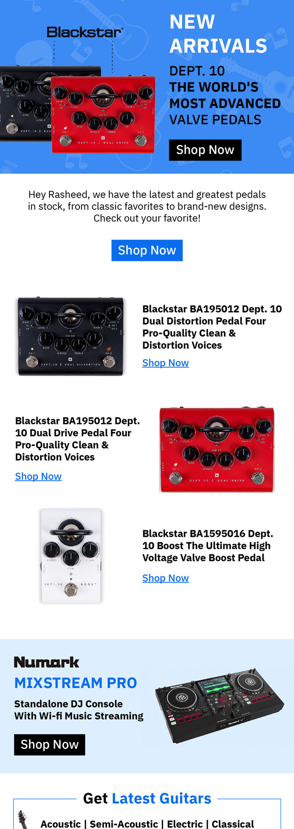MusicMajlis new arrivals email for Blackstar guitar pedals
