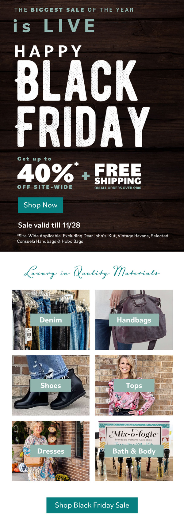 Grace and Grit Black Friday email with 40% off and free shipping