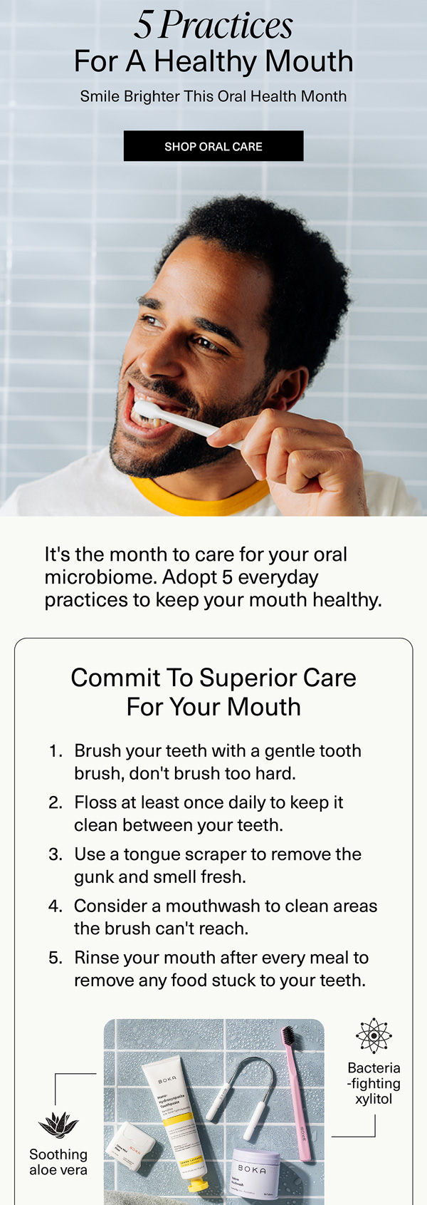 Boka email with 5 practices for a healthy mouth
