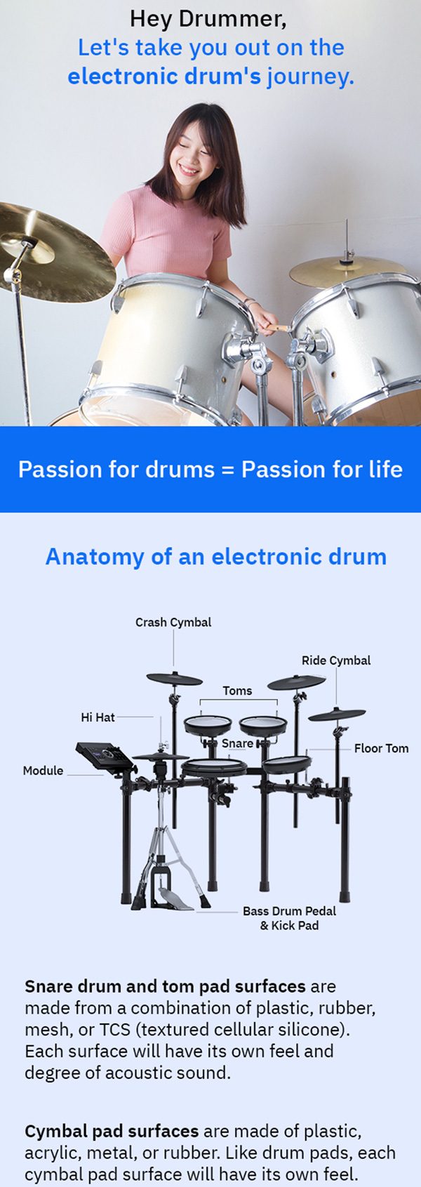 MusicMajlis email for drummers explaining electronic drum parts