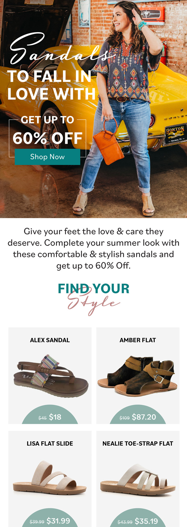 Grace and Grit sandals sale email with up to 60% off