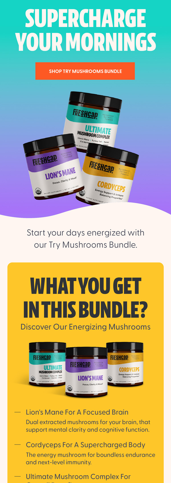 FreshCap morning mushroom bundle email