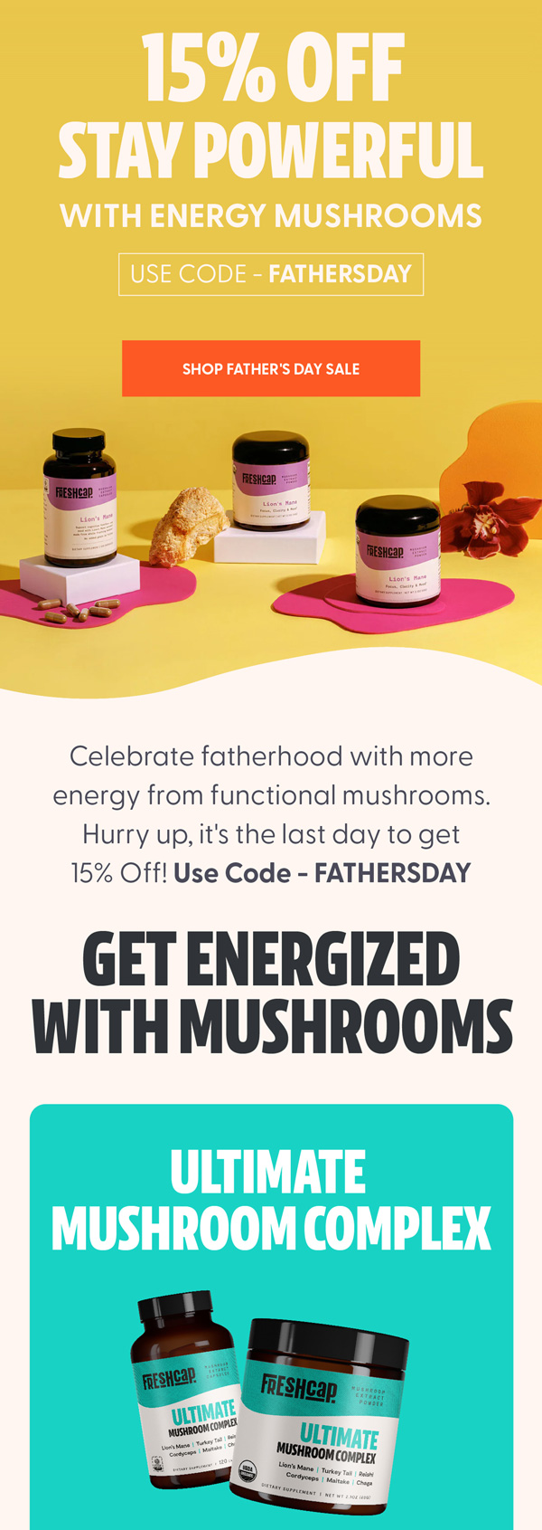 FreshCap Father's Day email with 15% off