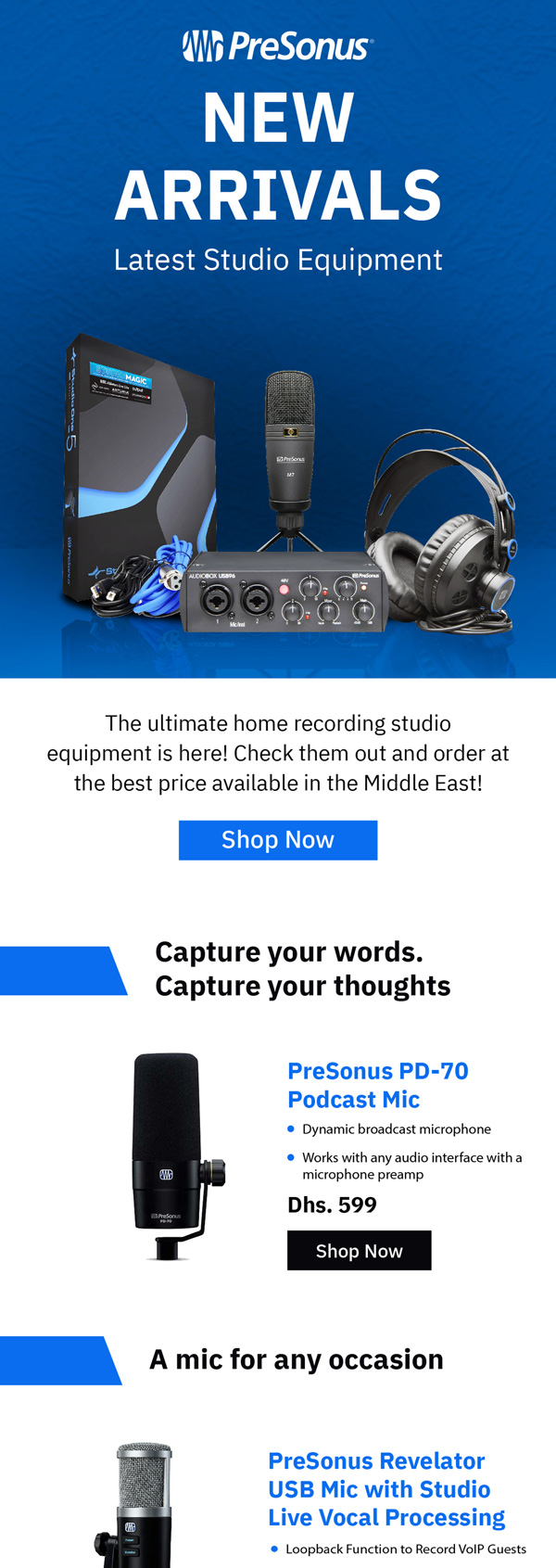 MusicMajlis PreSonus new arrivals email for studio equipment