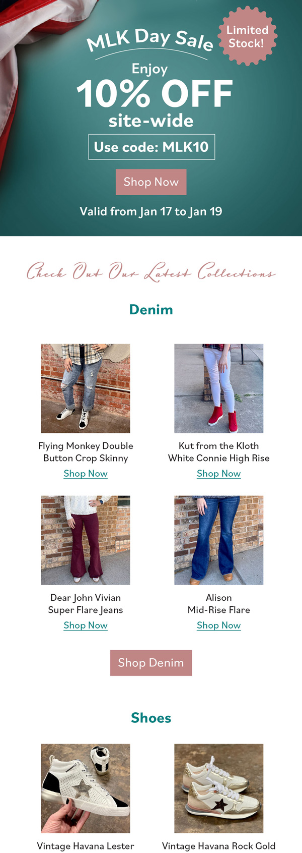 Grace and Grit MLK Day sale email with 10% off