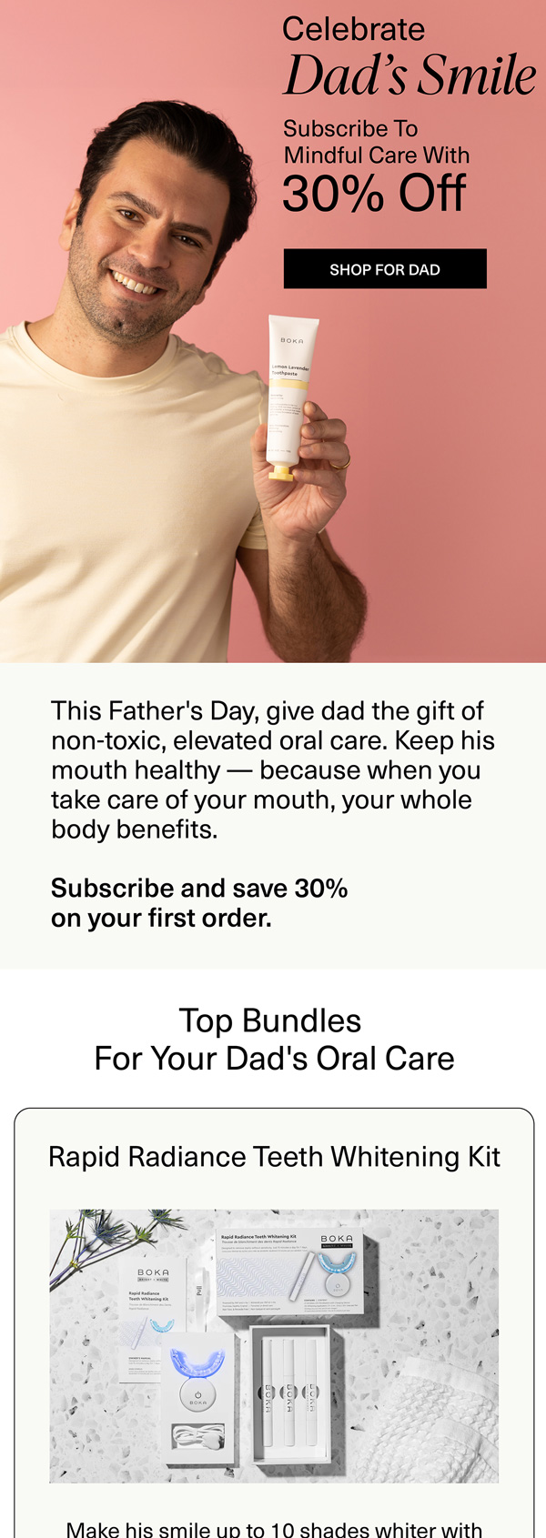 Boka Father's Day email with 30% off a subscription