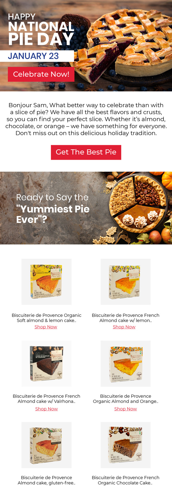 Le Panier Francais National Pie Day email