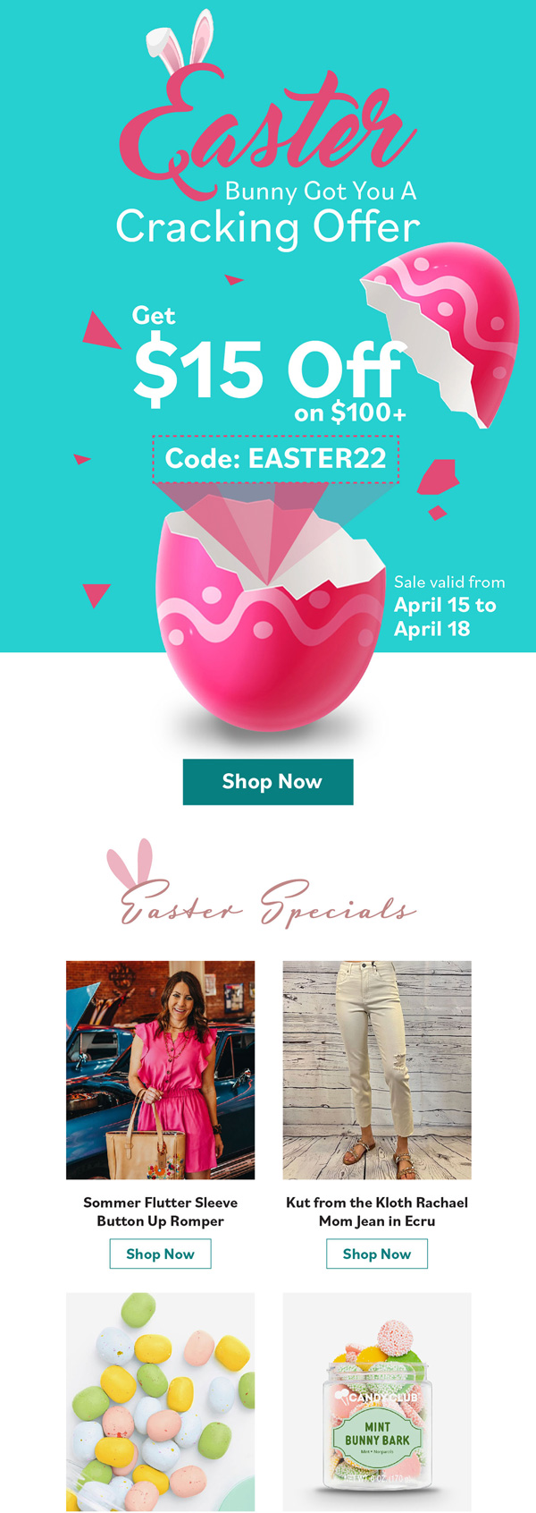 Grace and Grit Easter email with $15 off