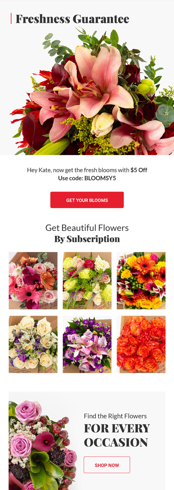 BloomsyBox email with flower subscription assortment