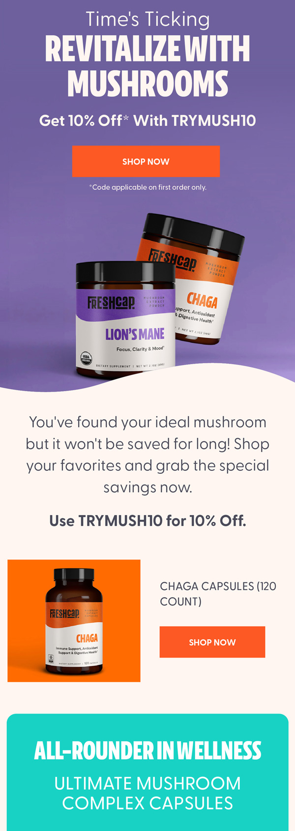 FreshCap browse abandonment email with 10% off