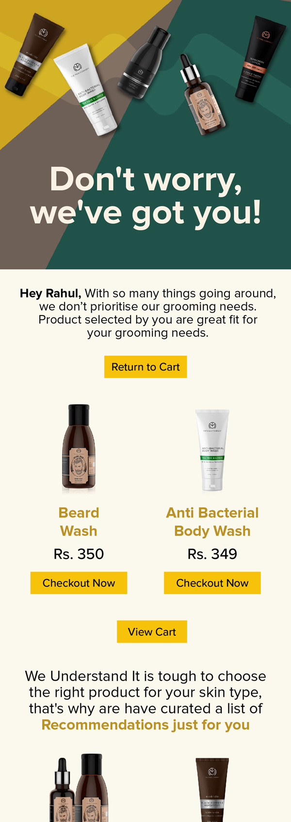 The Man Company cart reminder email