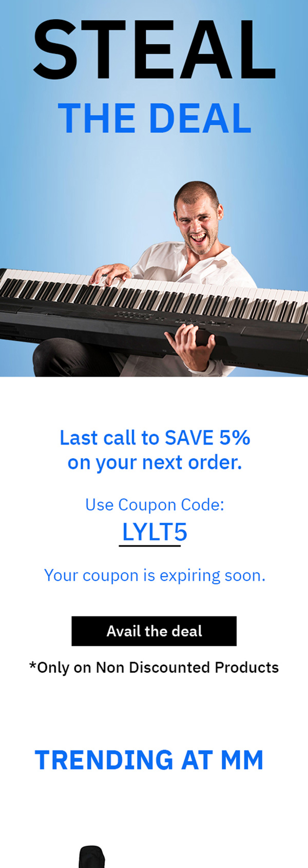 MusicMajlis last call email to save 5% with coupon
