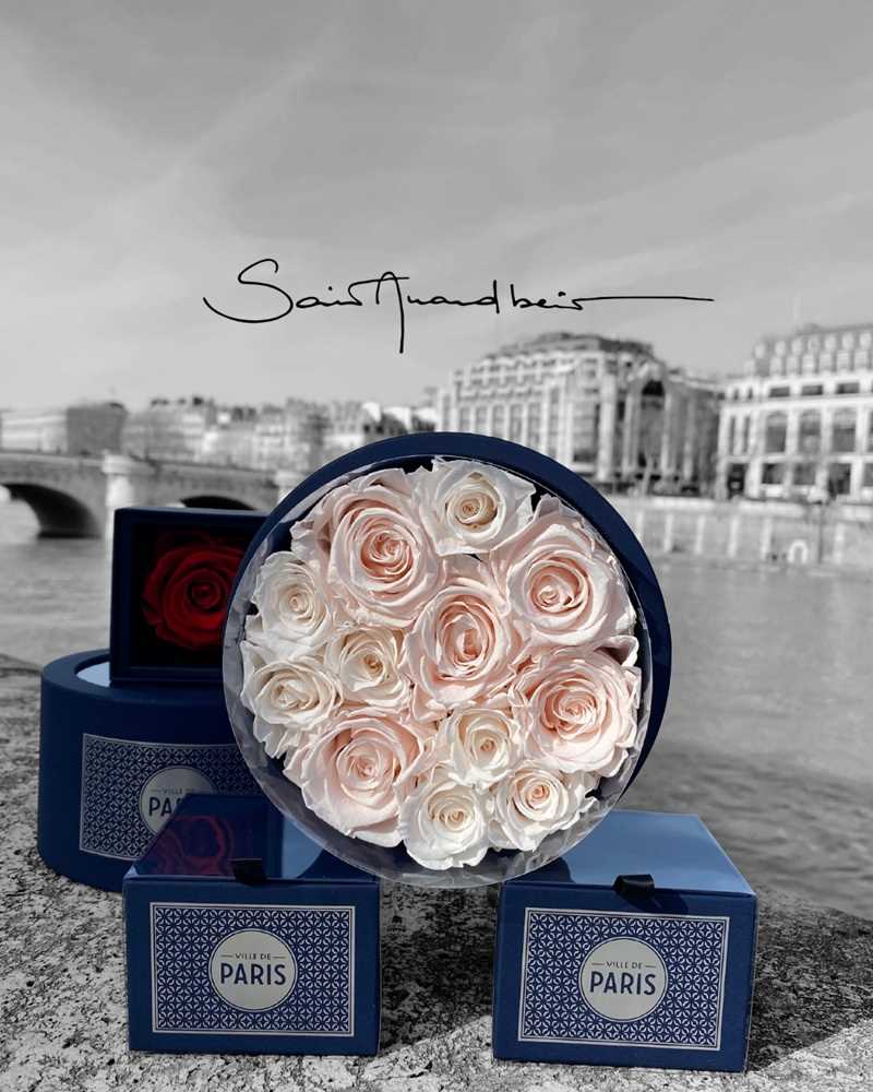 Ville de Paris box of preserved pink roses