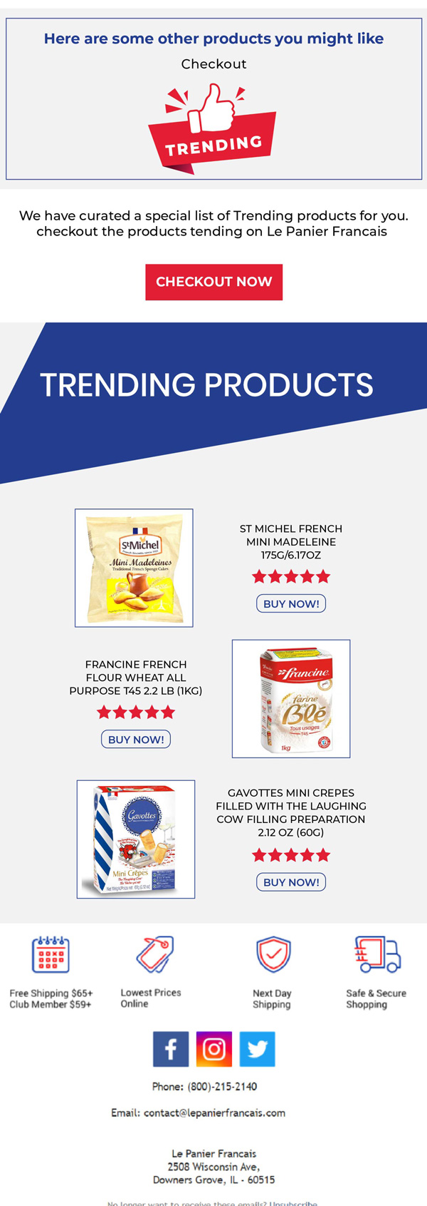 Le Panier Francais post-purchase email with trending products