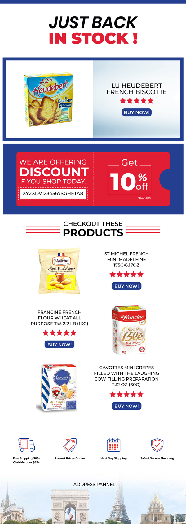 Le Panier Francais back in stock email with 10% off