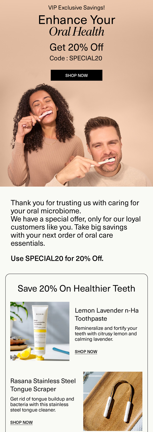 Boka VIP email with 20% off
