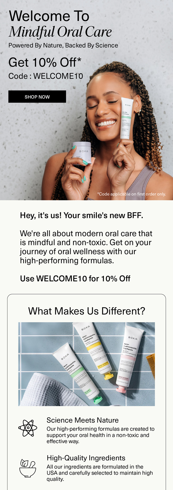 Boka welcome email with 10% off