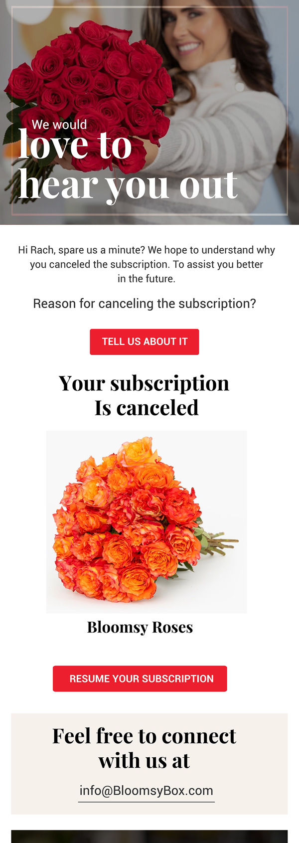 BloomsyBox canceled subscription email asking for feedback