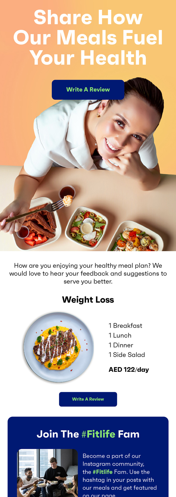 Fitlab review request email for meal plan subscribers