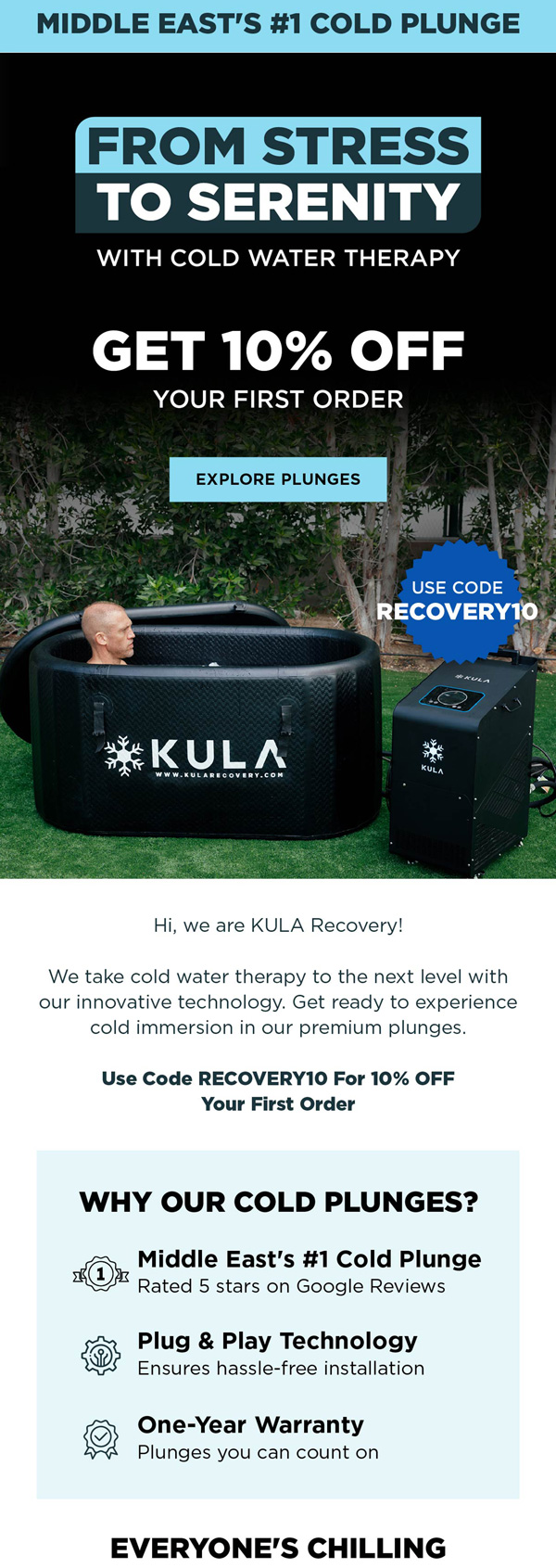 KULA campaign email with 10% off the first order