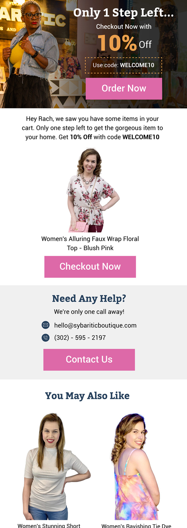Sybaritic Boutique checkout reminder email with 10% off