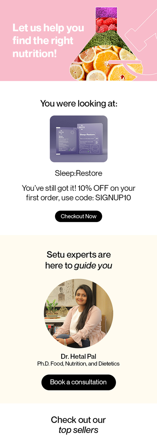 Setu browse abandonment email with 10% off code