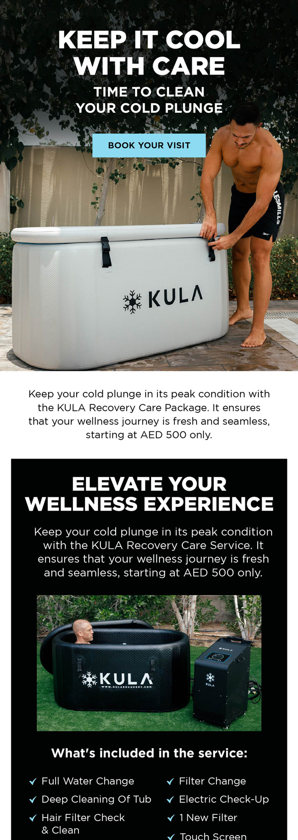 KULA care package email to keep the plunge clean
