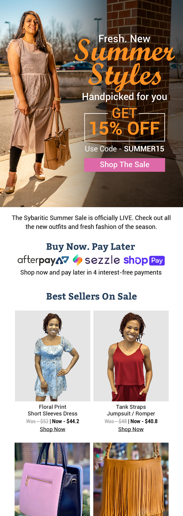 Sybaritic Boutique summer sale email with 15% off